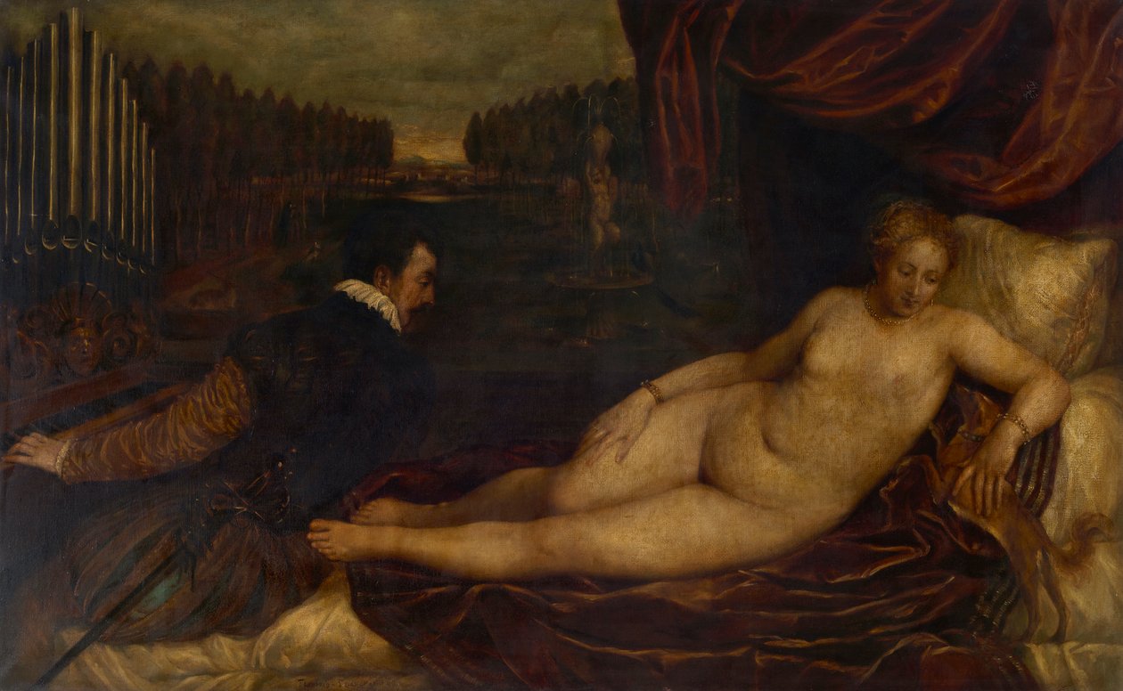 Kopi efter Titian: Hvilende Venus og orgelspiller af Franz von Lenbach