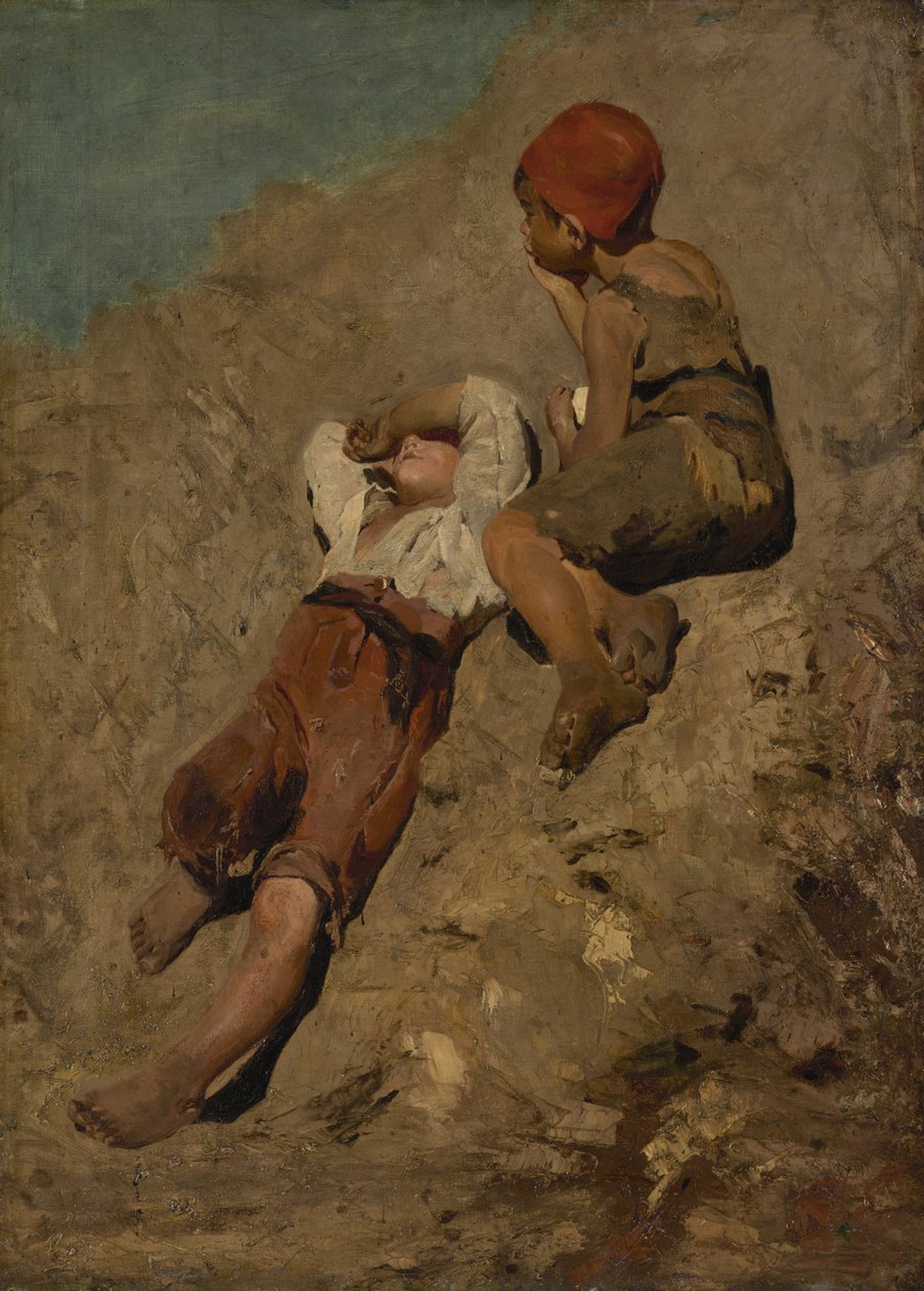 To bondedrenge på en skråning af Franz von Lenbach