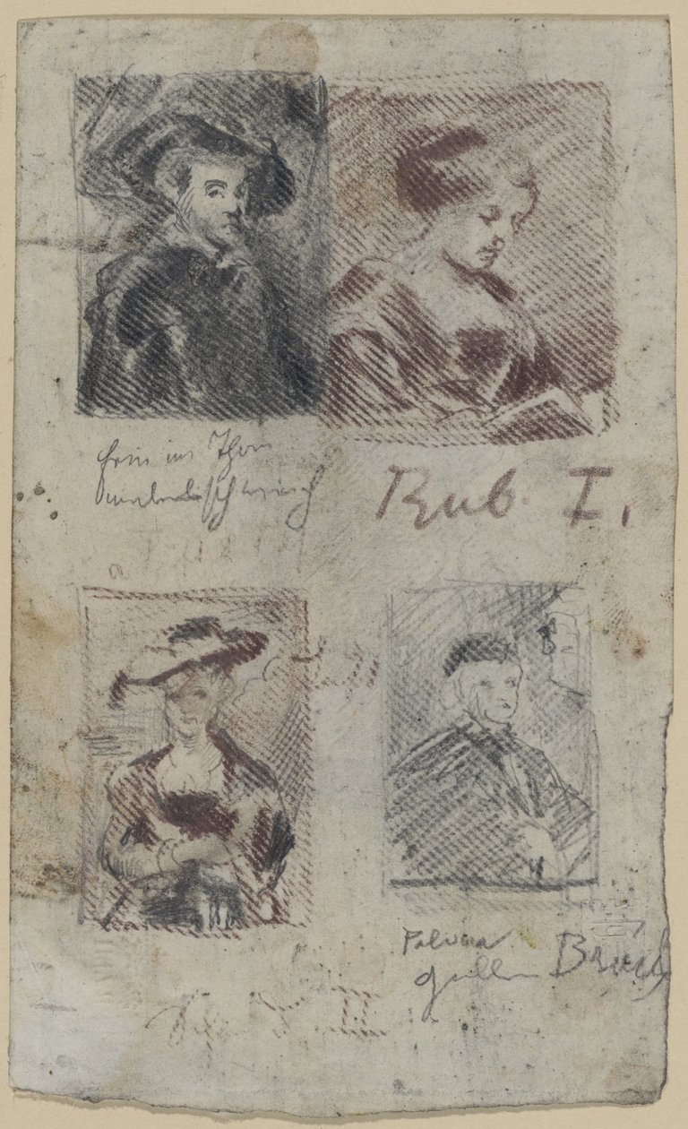 Tre kopiskitser efter Peter Paul Rubens, en efter Palma Vecchio (?) af Franz von Lenbach, Peter Paul Rubens