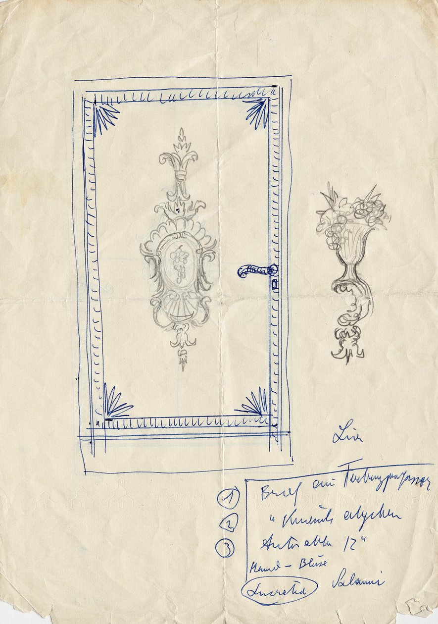 Designskitse til en dør af Franz von Matsch