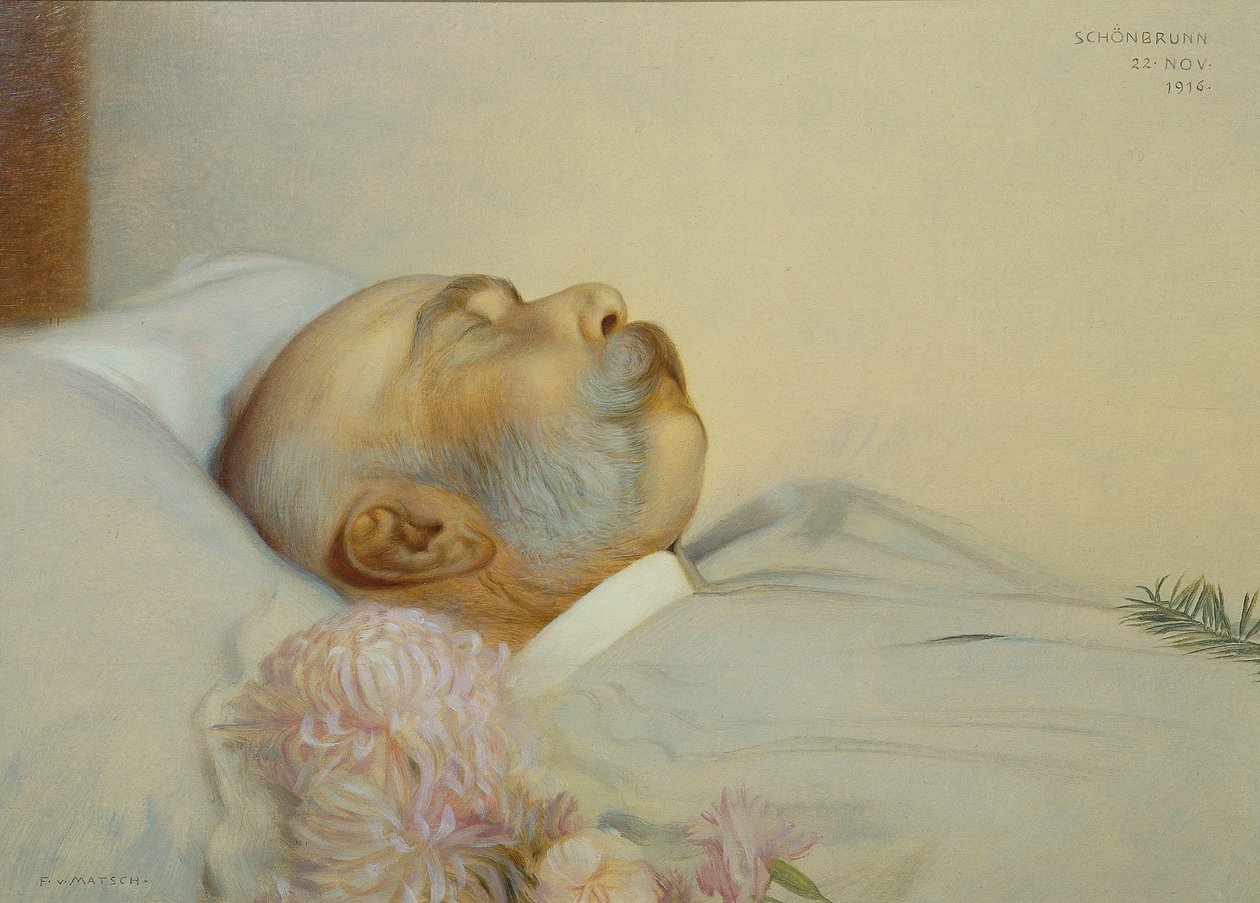 Kejser Franz Joseph I på sit dødsleje af Franz von Matsch