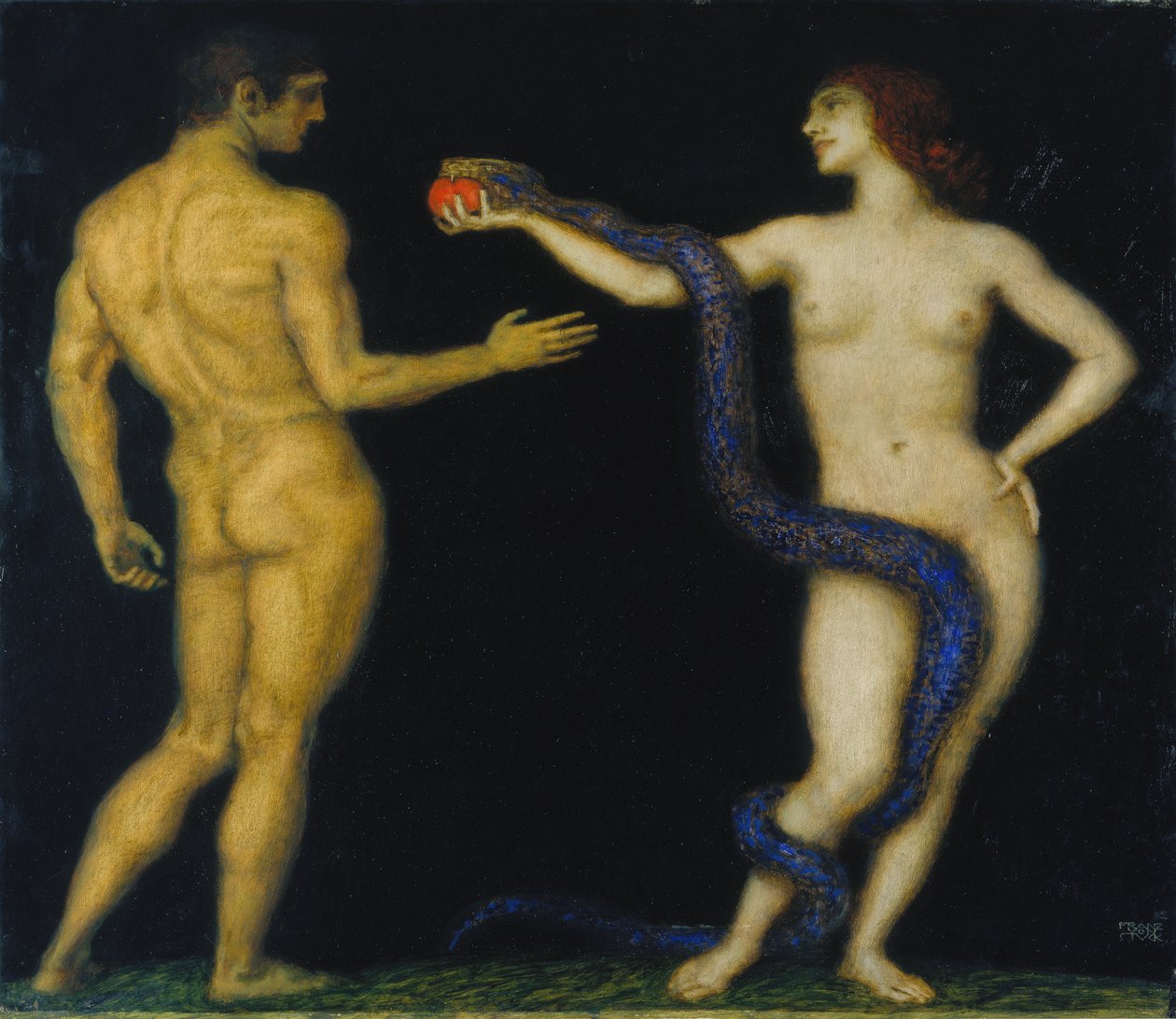 Adam og Eva, ca. 1920 (tempera på træ) af Franz von Stuck