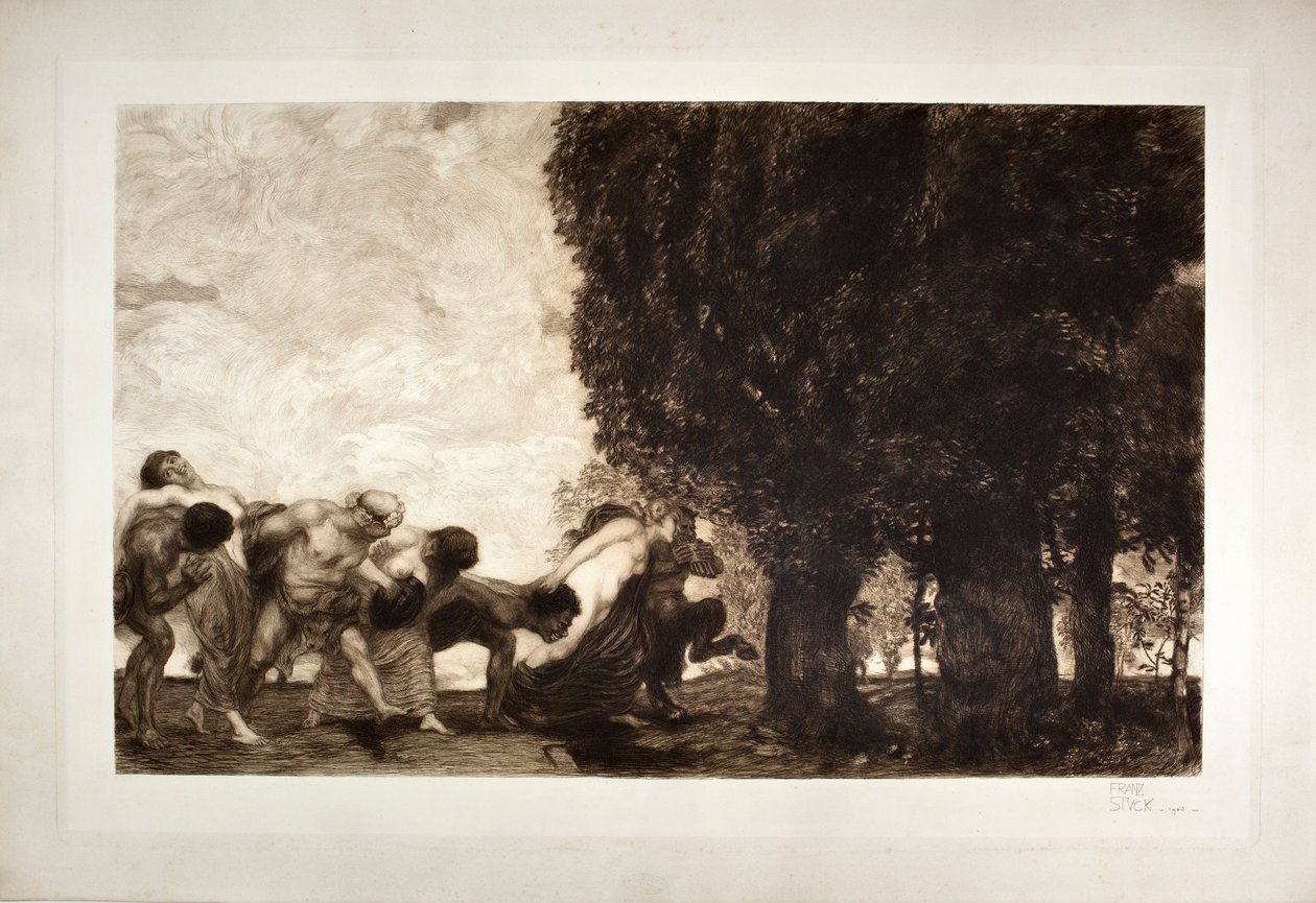 BBacchanter, satyrer og nymfer (ætsning, 20. århundrede) af Franz von Stuck