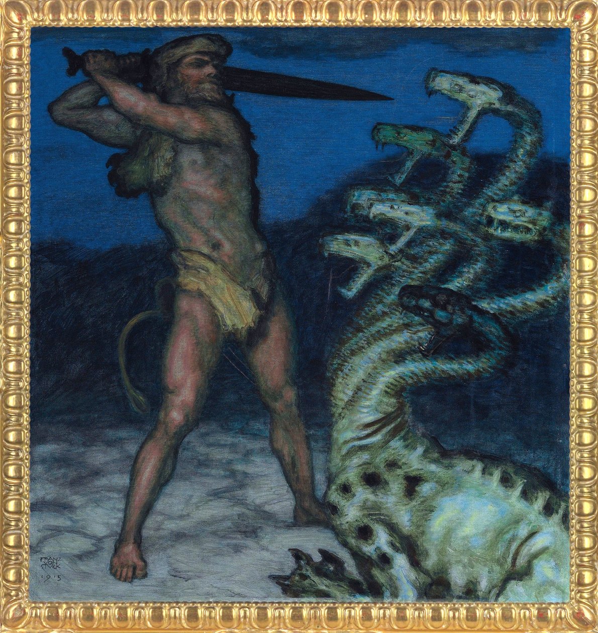 Hercules and Hydra - Peinture de Franz Ritter von Stuck (1863-1928) - 1915 - Syntonos farver på lærred - Museum Villa Stuck af Franz von Stuck