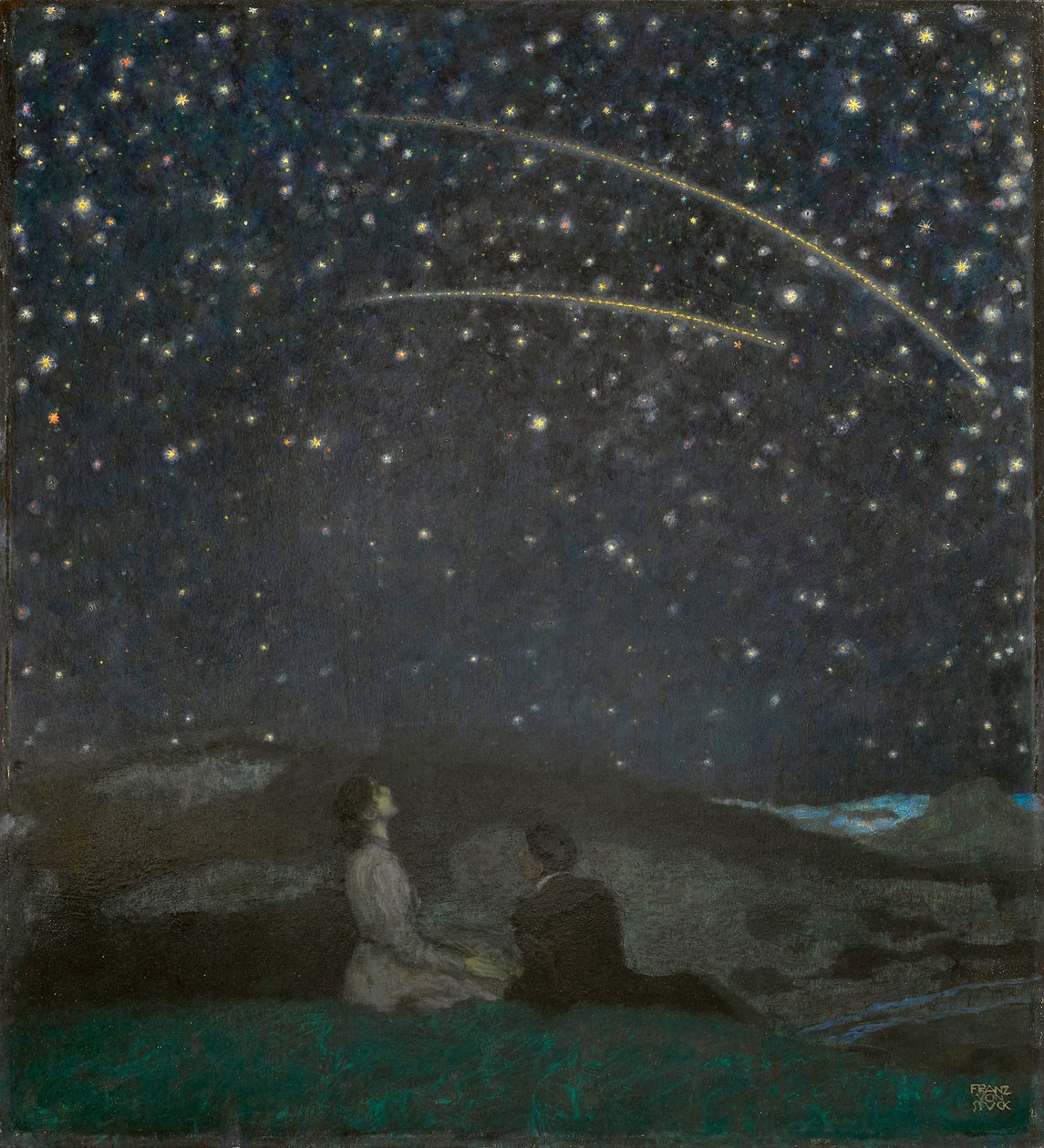 Stjerneskud (Franz og Mary von Stuck) - Shooting Stars (Franz og Mary Stuck), af Stuck, Franz, Ritter von (1863-1928). olie på træ af Franz von Stuck