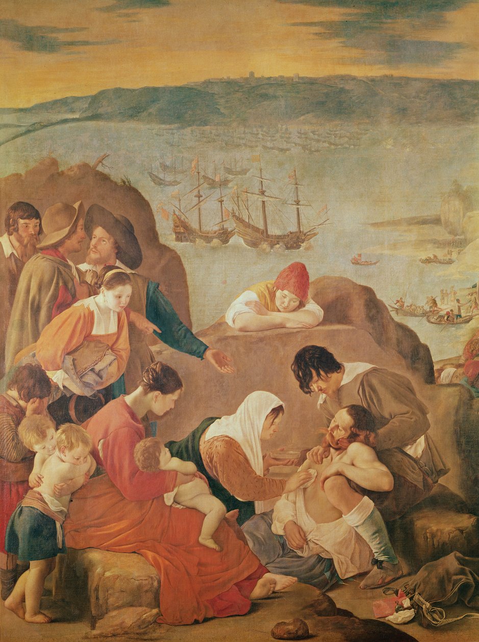 Pleje af kvinder efter slaget ved generobringen af San Salvador-bugten, Brasilien af Juan Bautista Maíno