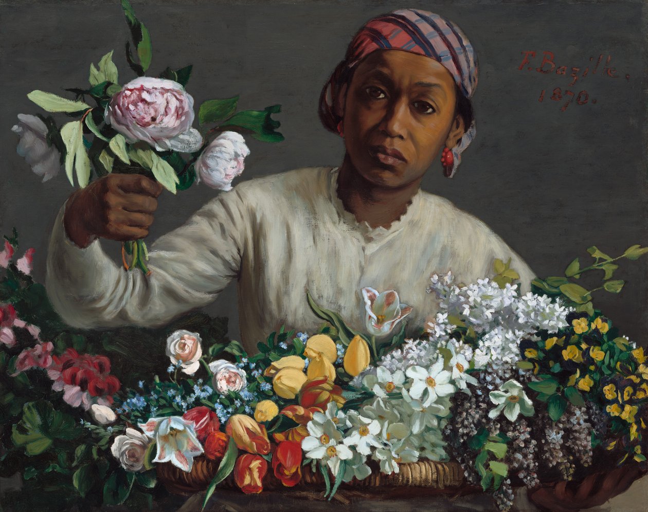 Ung kvinde med pæoner af Frédéric Bazille