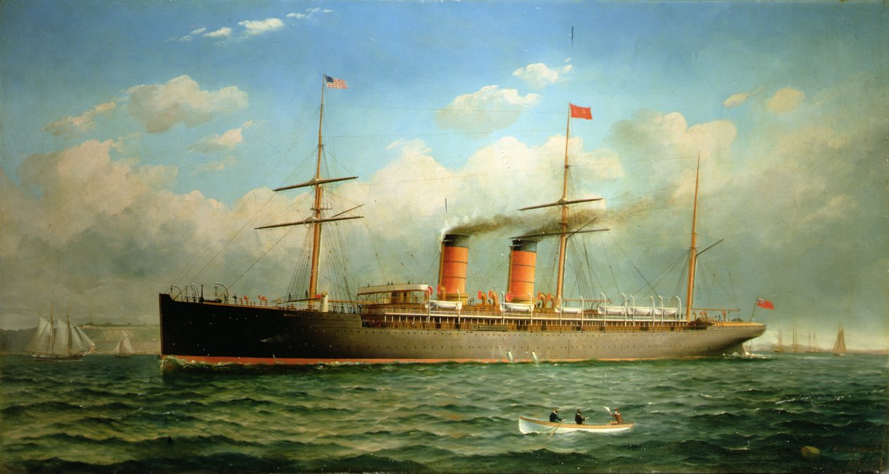 Cunard Liner R.M.S. Umbria ud for Brooklyn Heights, ved East River, New York af Fred Pansing