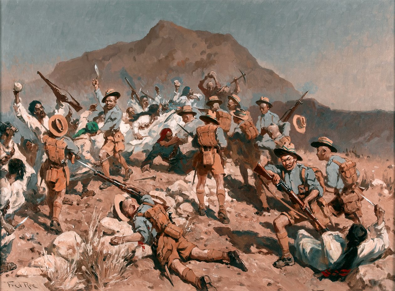 2. bataljon 5. Gurkha-rifler ved Ahnai Tangi, North-West Frontier, Indien af Fred Roe