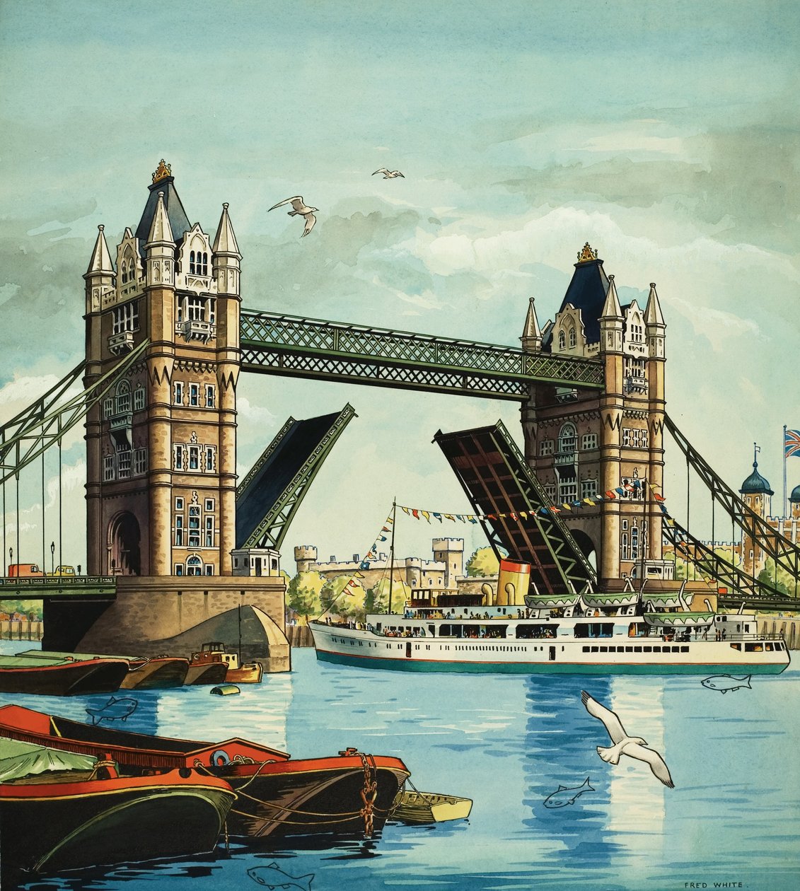Tower Bridge med skjulte fisk af Fred White