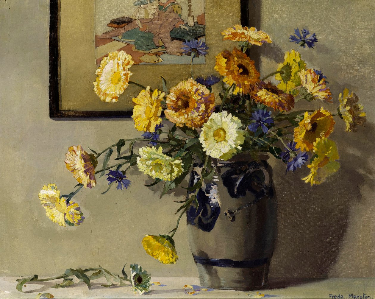 Marigolds, ca. 1920 (olie på lærred) af Freda Marston