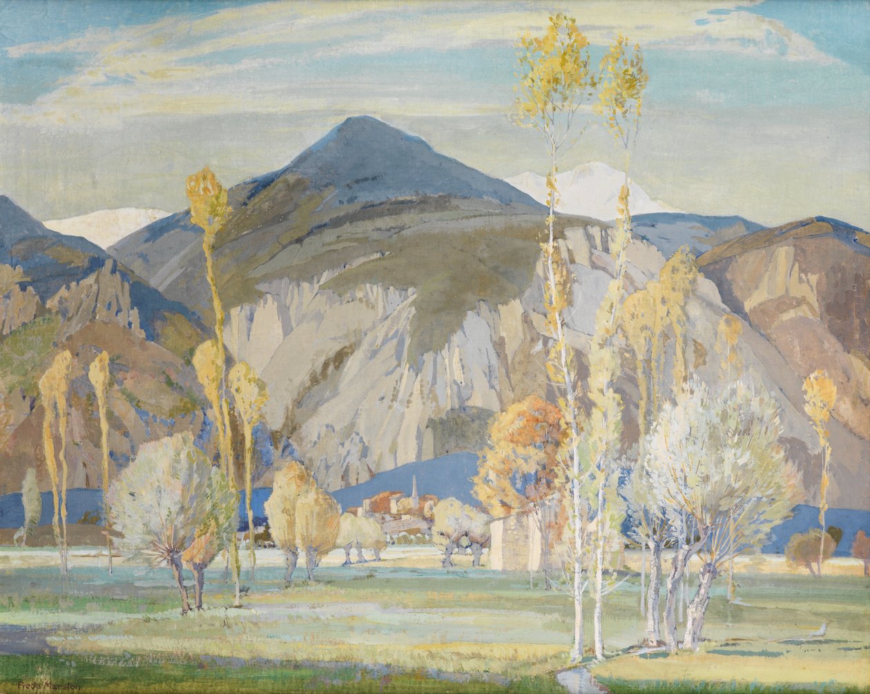 De maritime alper, nær Alassio (Tempera på silke lagt på panel) af Freda Marston