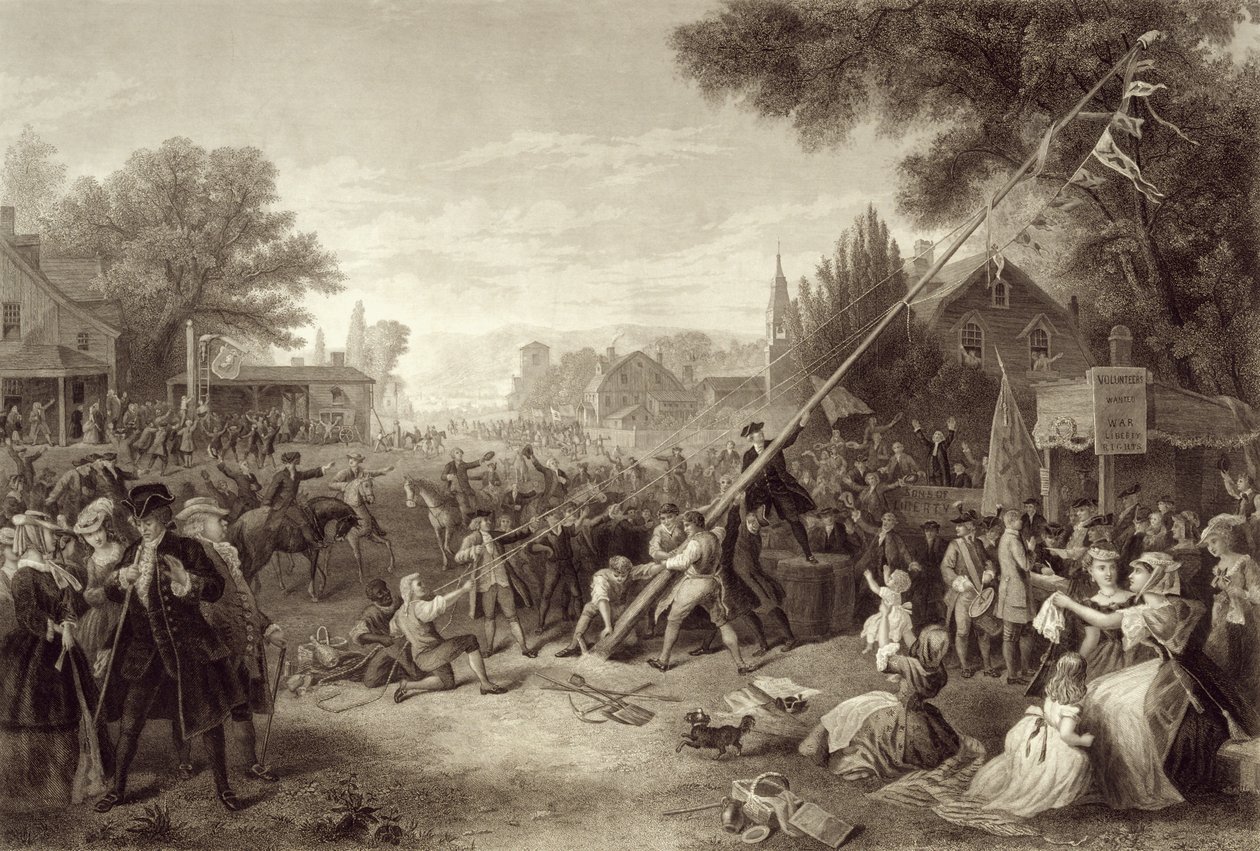 Raising the Liberty Pole, 1776, indgraveret af John C. McRae, 1875 af Frederic A. Chapman