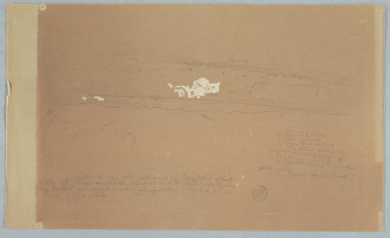 Tegning, overskyet himmel over bjerglandskab, muligvis 1857 af Frederic Edwin Church