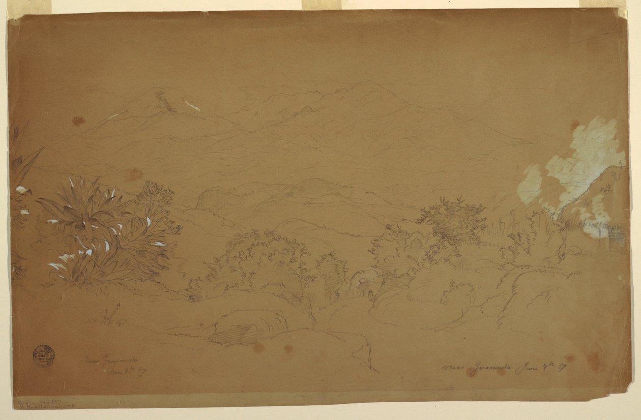 Tegning, landskab nær Guaranda, Ecuador, 4. juni 1857 af Frederic Edwin Church