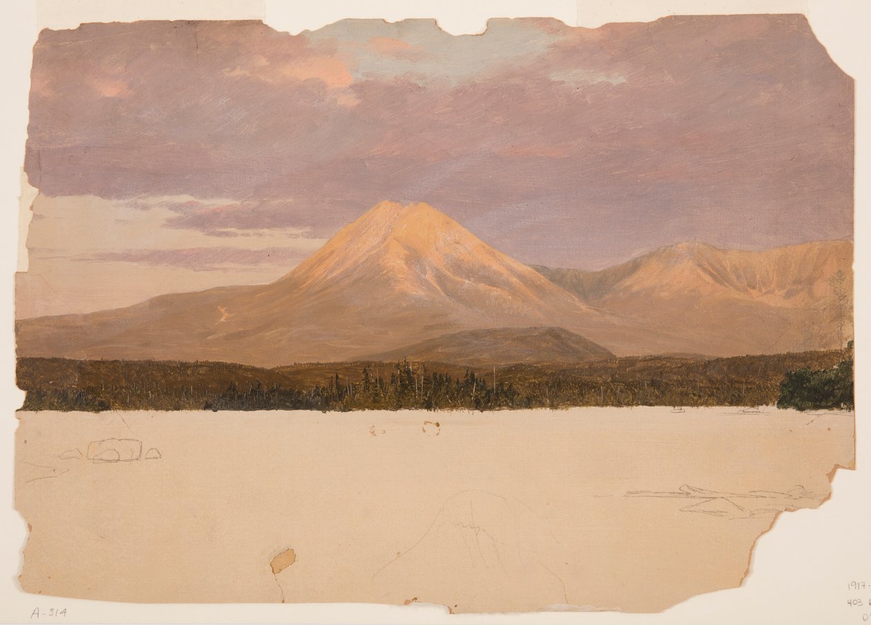 Tegning, Mount Katahdin fra Katahdin -søen, 1878 af Frederic Edwin Church