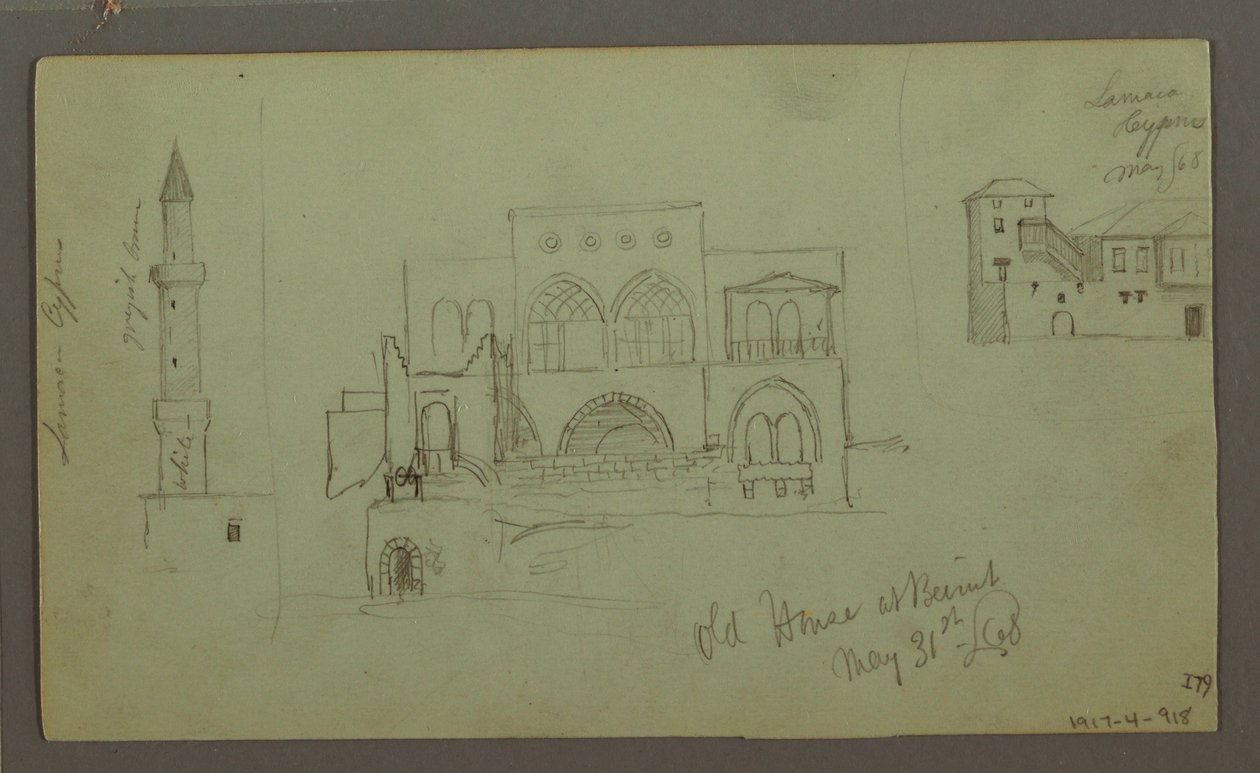 Tegning, gammelt hus, Beirut, 1868 af Frederic Edwin Church