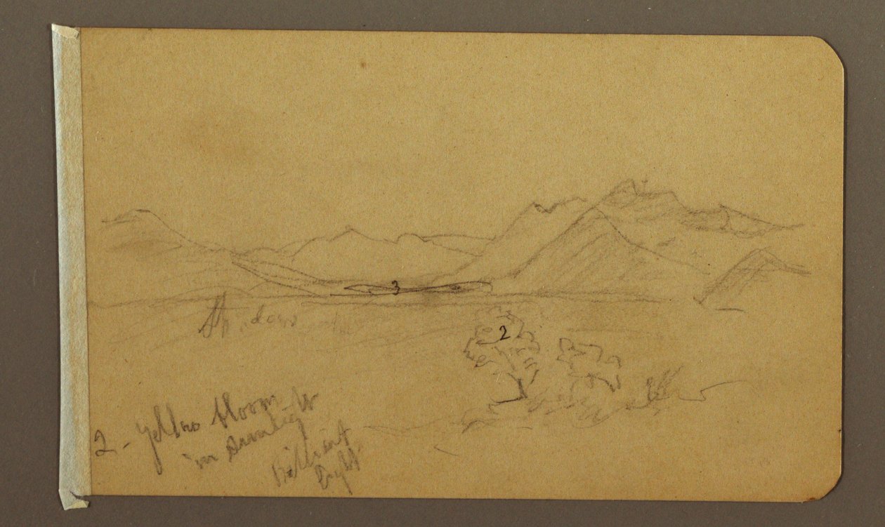 Tegning, dal, bjerge, muligvis 1893 af Frederic Edwin Church