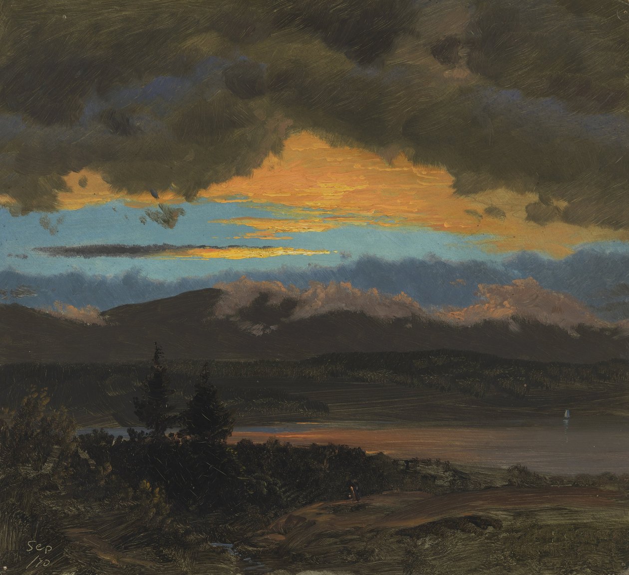 Solnedgang over Hudson Valley, New York af Frederic Edwin Church