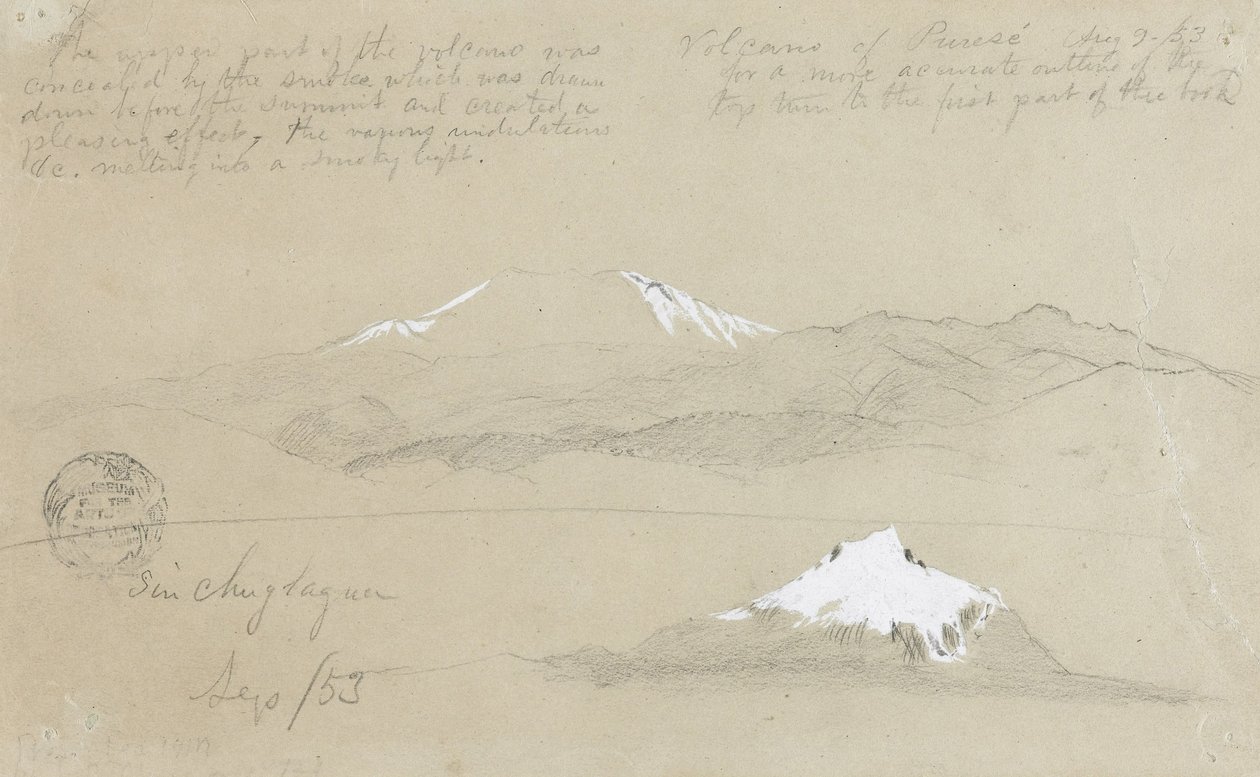 Udsigt over vulkanen Puresé, Colombia og Mount Sincholagua, Ecuador af Frederic Edwin Church