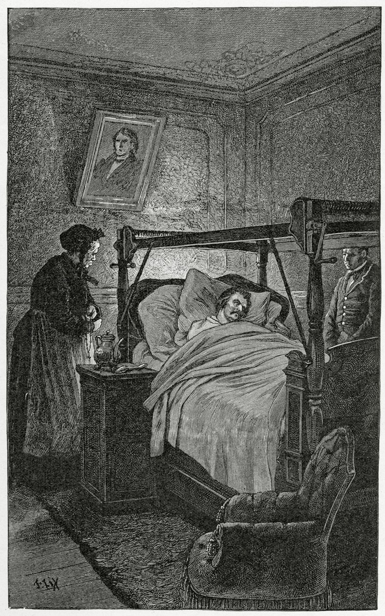 Death of Balzac - illustration fra Things set, 1800-tallet (bw-gravering) af Frederic Theodore Lix