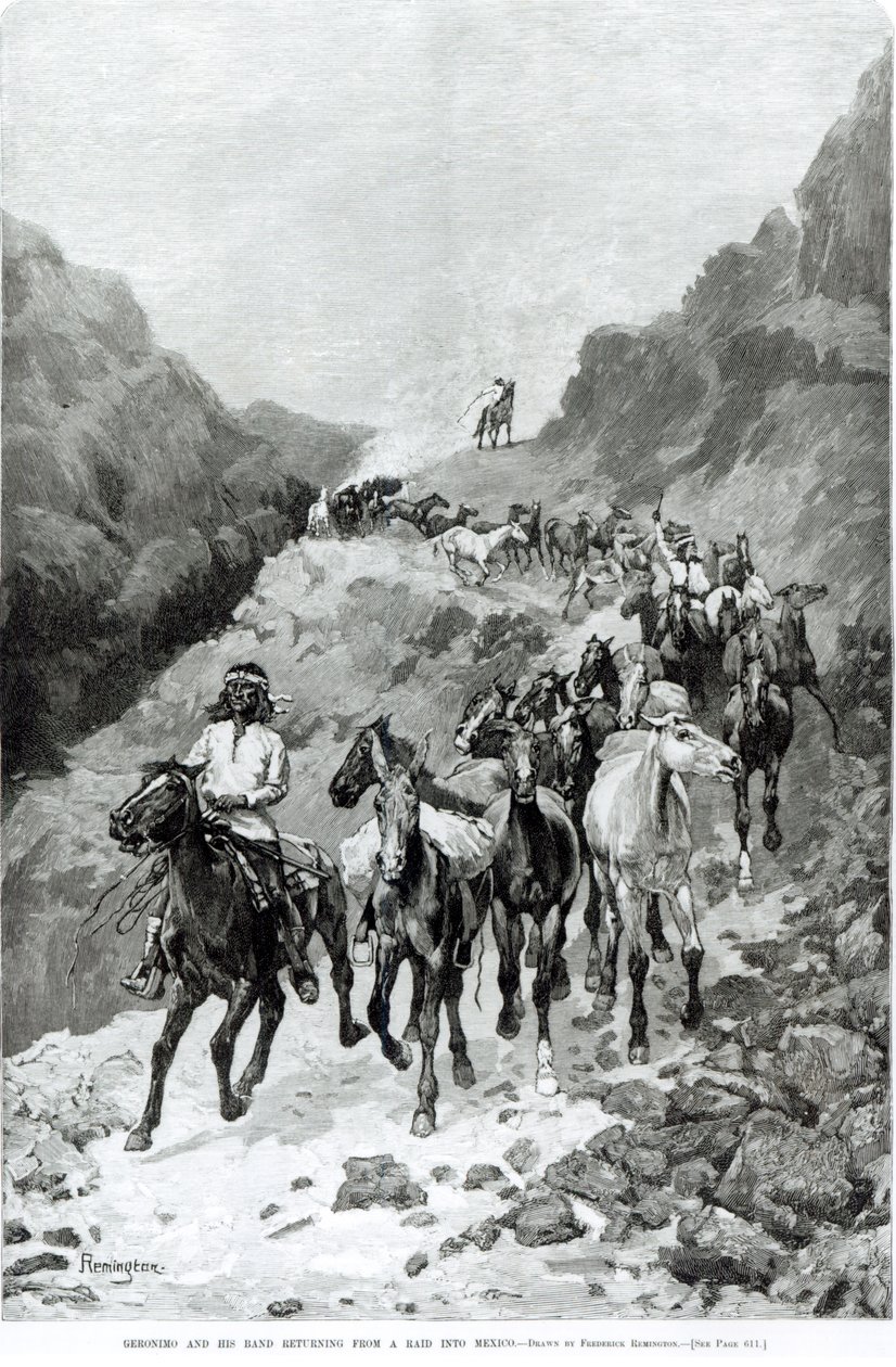 Geronimo og hans band vender tilbage fra et raid til Mexico af Frederic Remington