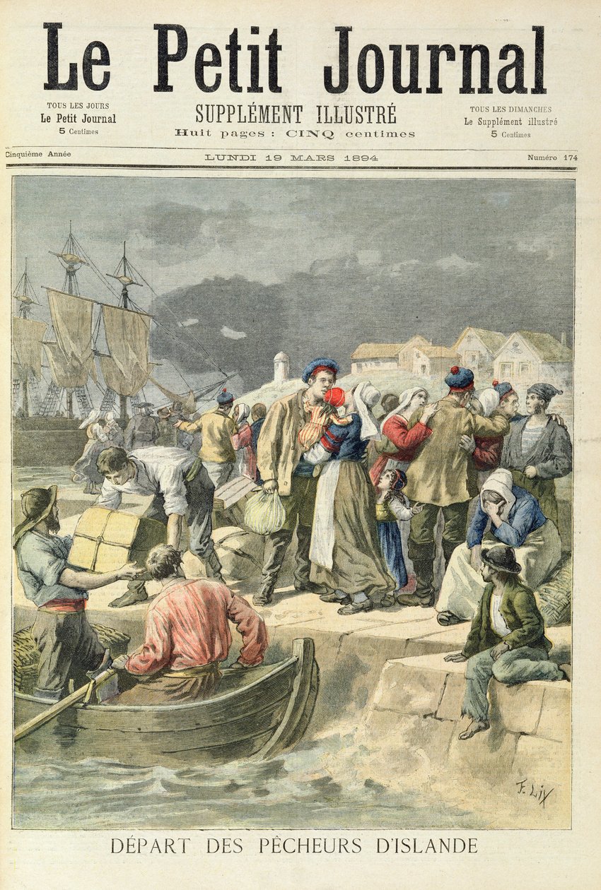 De islandske fiskeres afrejse, illustration fra "Le Petit Journal", 19. marts 1894 af Frederic Theodore Lix