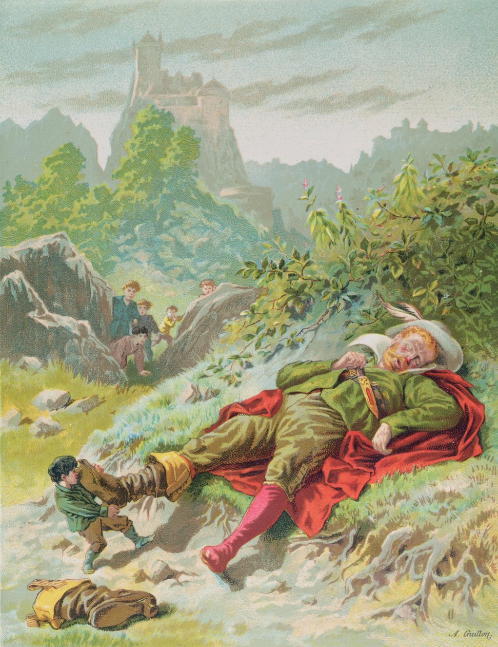 Tom Thumb fjerner Ogres støvler, illustration til 