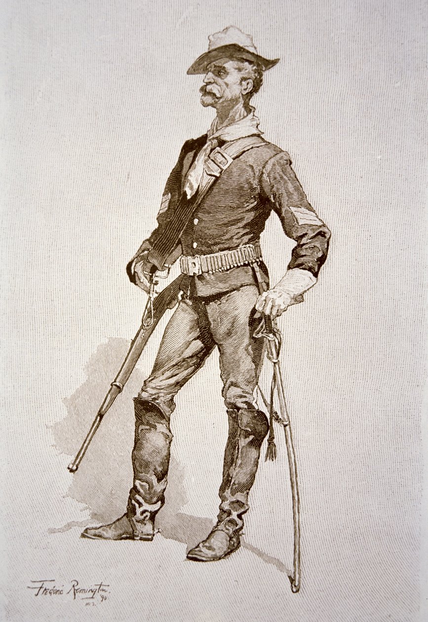 En sergent for US Cavalry, efter en tegning fra 1890 (gravering) af Frederic (after) Remington