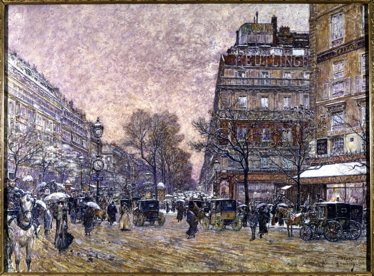 Kardinal Lemoine korsvej med sne, Paris af Frederic Anatole Houbron