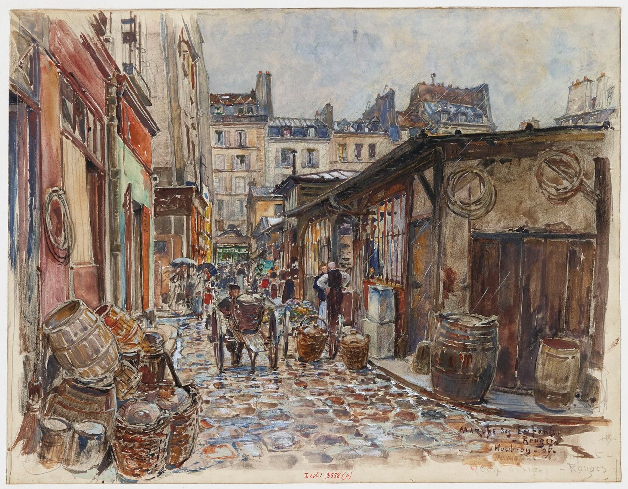 Marché des Enfants Rouges, vestsiden, i regnen af Frederic Anatole Houbron
