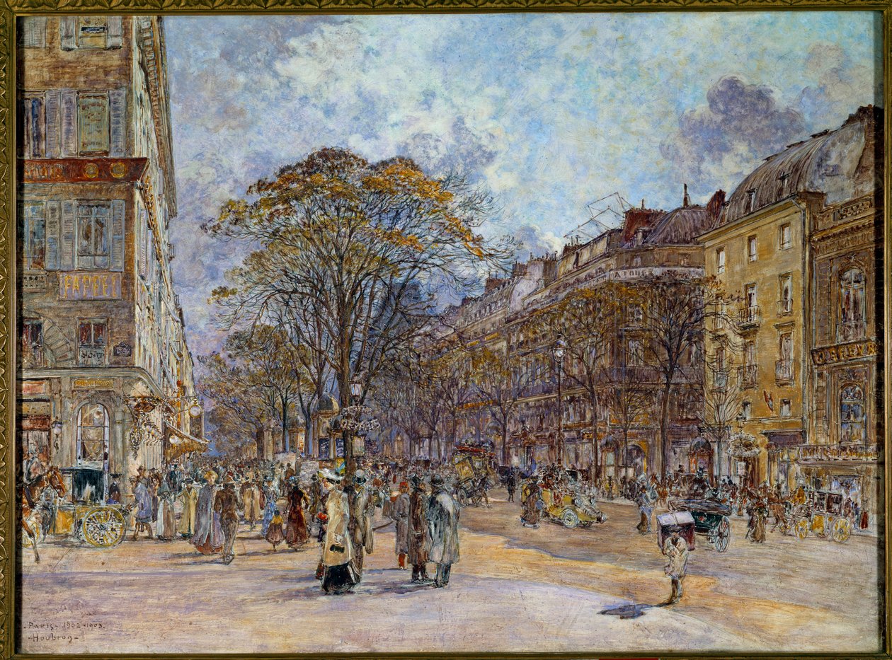 Le boulevard des Italians in Paris Maleri af Frederic Anatole Houbron (1851-1908) 1902 Søn. 0,55x0,73 m Paris, Musee Carnavalet - Boulevard des Italians i Paris. Maleri af Frederic Anatole Houbron (1851-1908) af Frederic Anatole Houbron