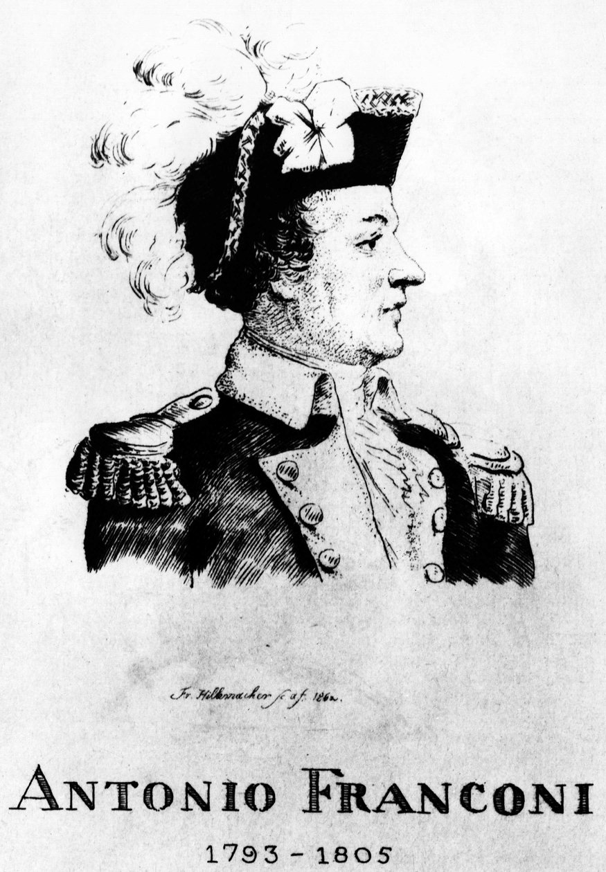 Cirkus: Eau forte af Frédéric Hillemacher, portræt af Antonio Franconi (1793-1805) - i “The Franconi Circus””. af Frederic Desire Hillemacher