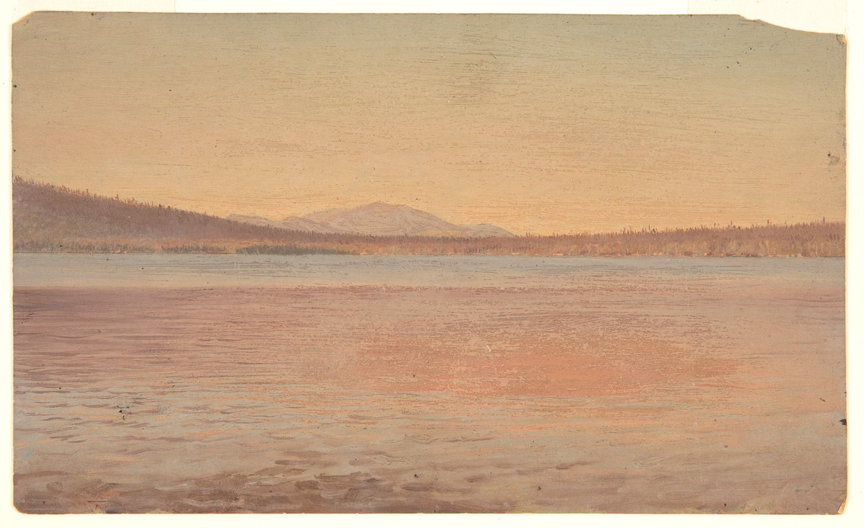 Fjern udsigt over bjergene Katahdin og rejsende vist fra søen Millinocket af Frederic Edwin Church