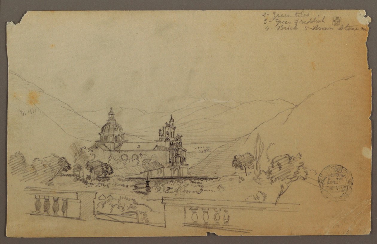Tegning, En kirke i Ecuadors bjerge, september 1853 af Frederic Edwin Church