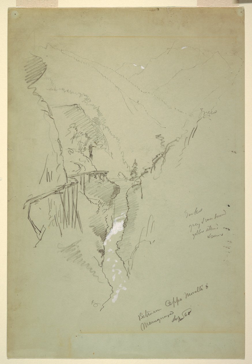Tegning, En kløft mellem Ceppo Morelli og Macugnaga, 11.-12. september 1868 af Frederic Edwin Church