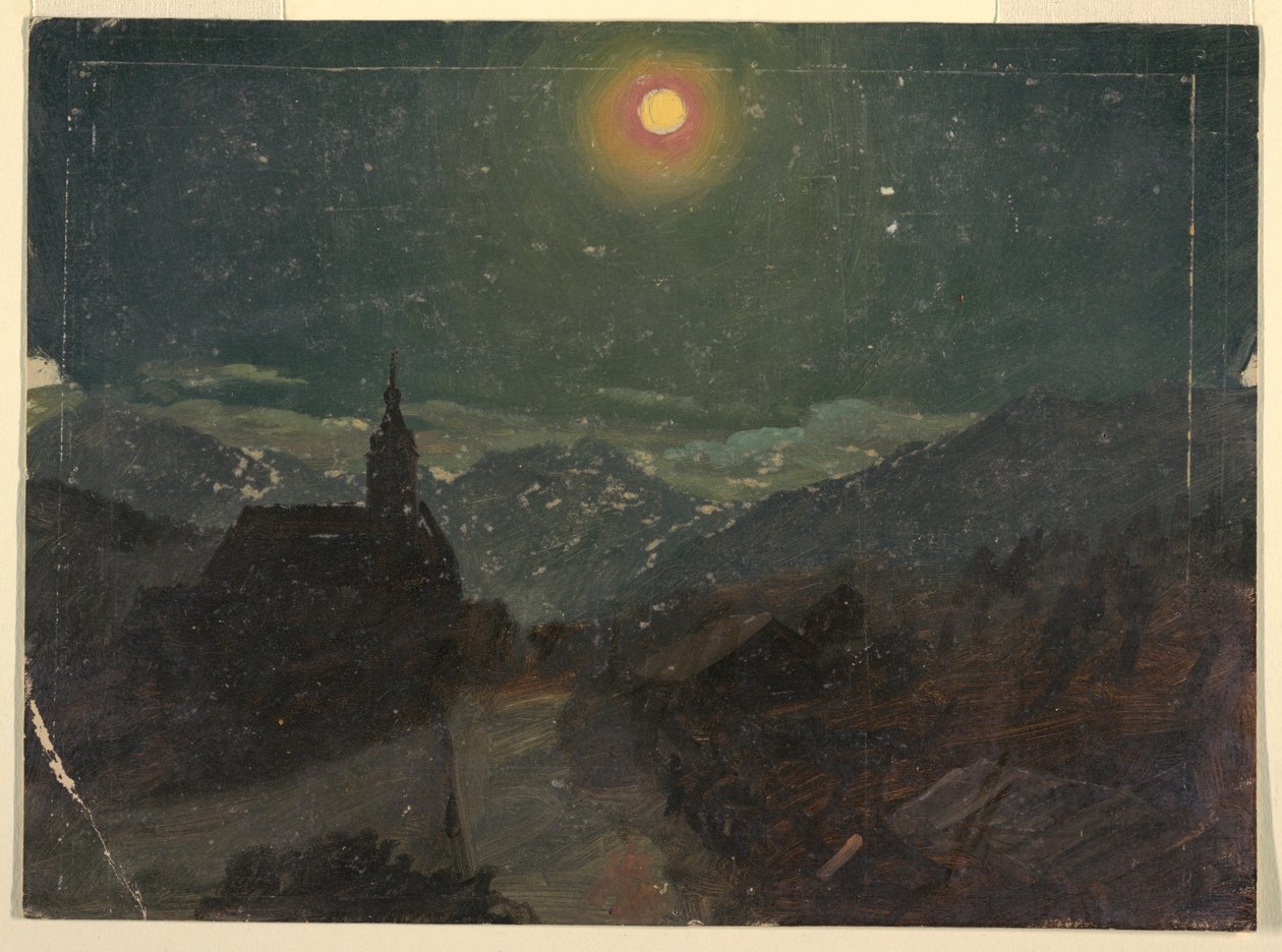 Tegning, Alpelandskab om natten, 1868 af Frederic Edwin Church