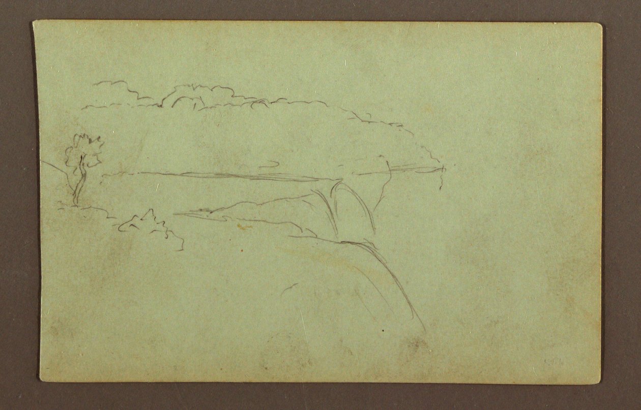 Tegning, Amerikanske vandfald under en overskyet himmel, Niagarafloden, muligvis 1856 af Frederic Edwin Church