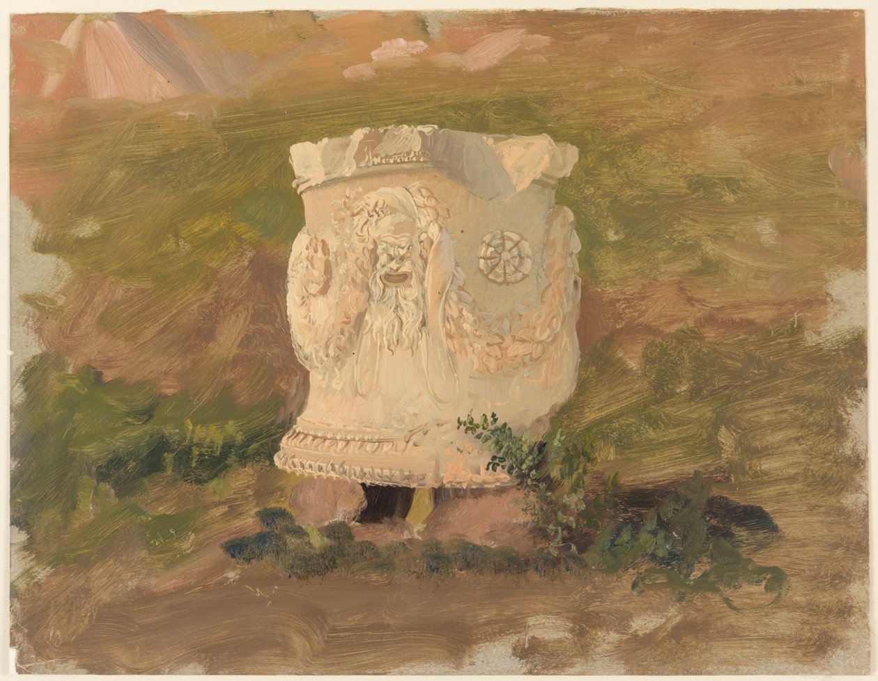 Tegning, Athen, skulptur i Dionysos-teatret, april 1869 af Frederic Edwin Church