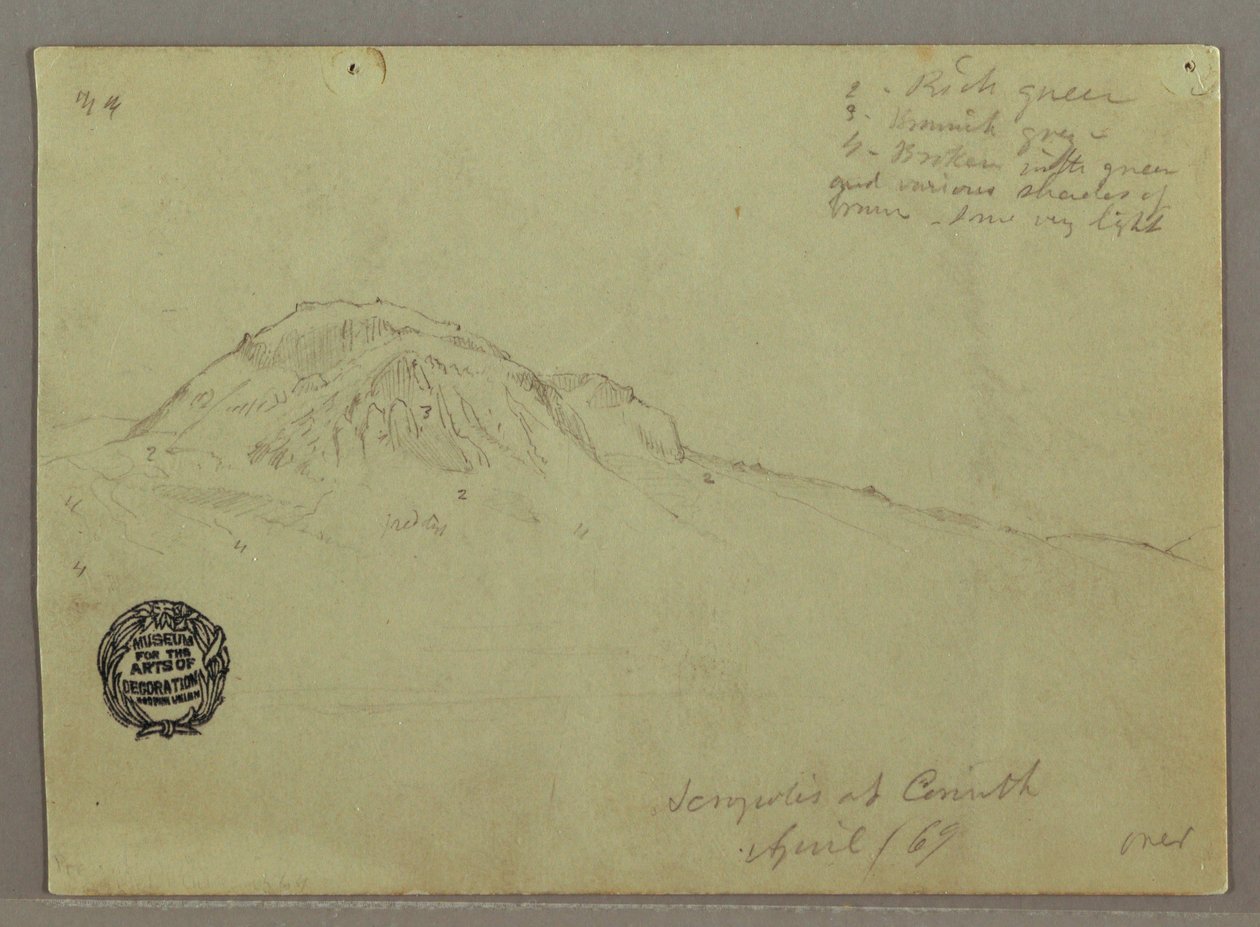 Tegning, Bare Hill, Akropolis ved Korinth, Grækenland, april 1869 af Frederic Edwin Church