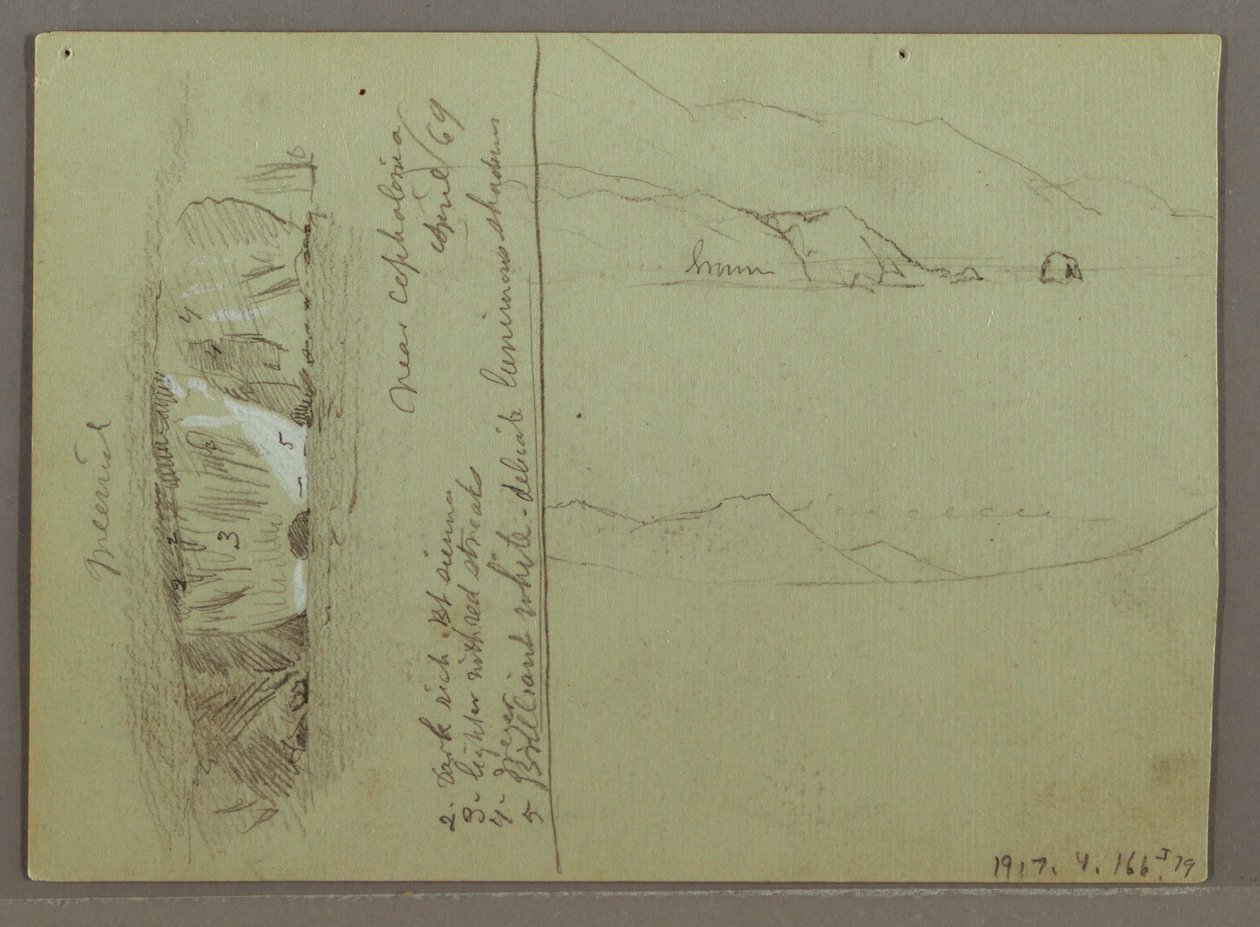 Tegning, Bare Hill, Akropolis ved Korinth, Grækenland, april 1869 af Frederic Edwin Church