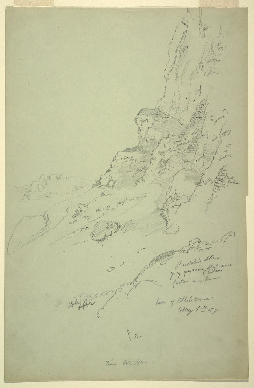 Tegning, bunden af bakken vest for Suk Wadi, Barada, 4. maj 1868 af Frederic Edwin Church