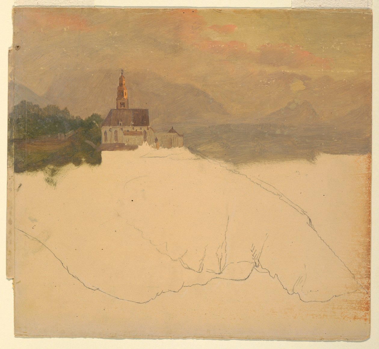 Tegning, bayersk landskab, 1868 af Frederic Edwin Church