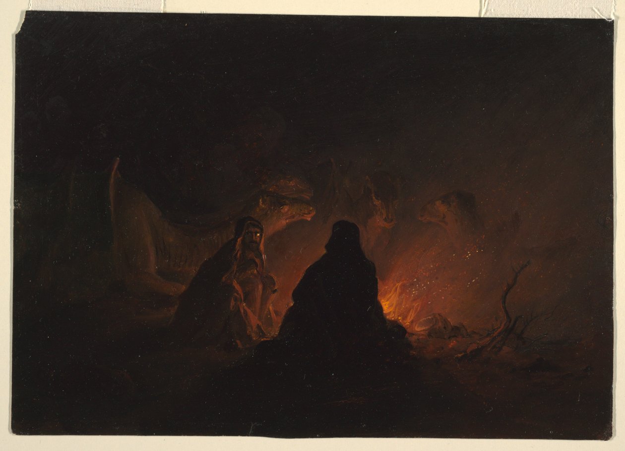 Tegning, Beduiner i lejr om natten, februar eller marts 1868 af Frederic Edwin Church