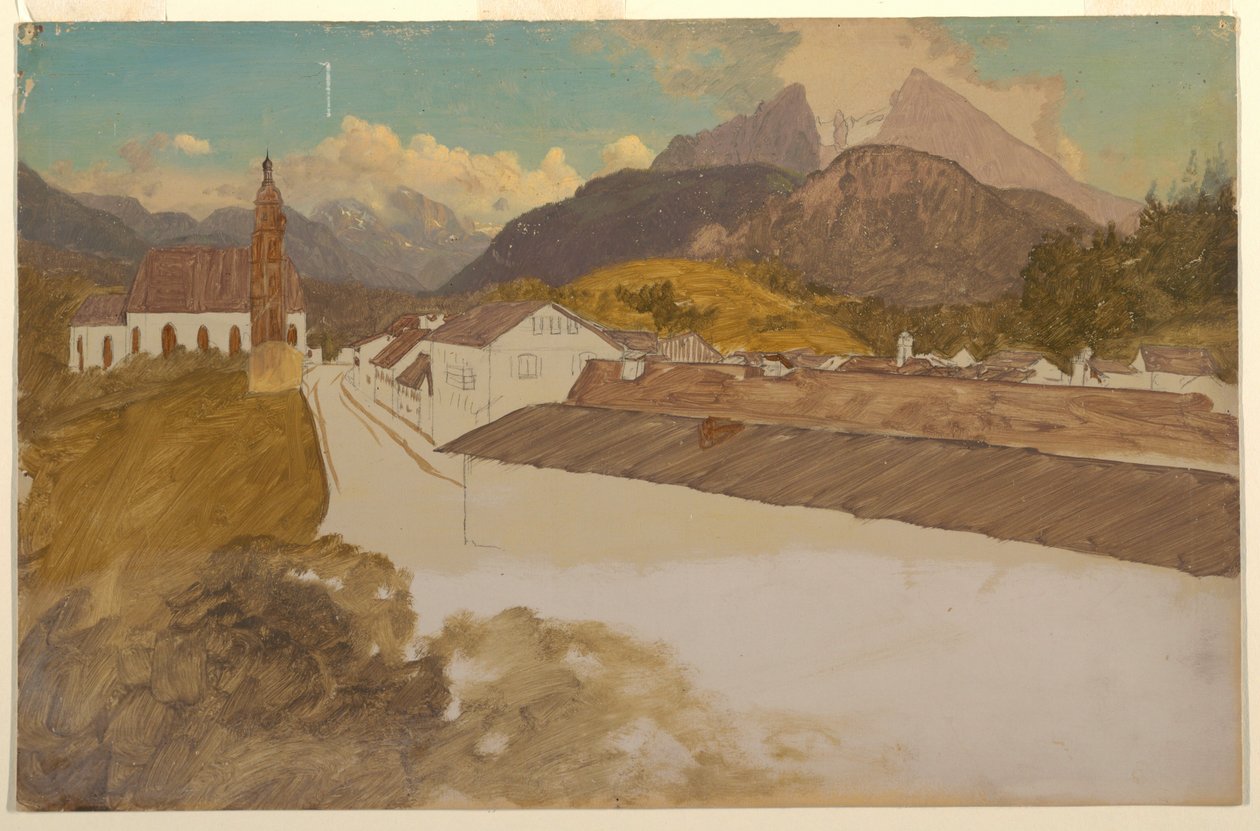 Tegning, Berchtesgaden, Bayern, oversigt, juni 1868 af Frederic Edwin Church