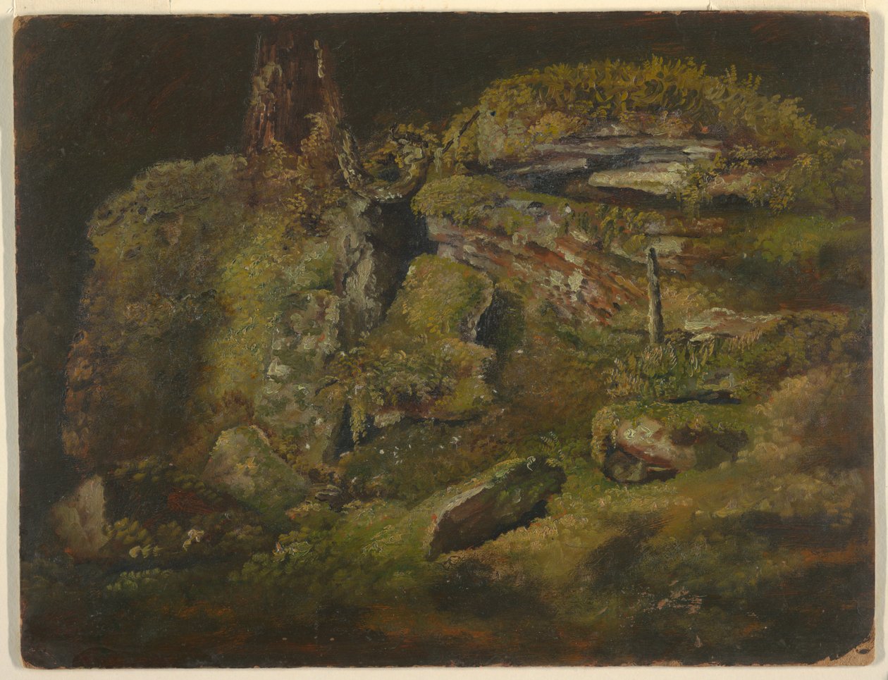Tegning, kampesten i skoven, ca. 1845 af Frederic Edwin Church