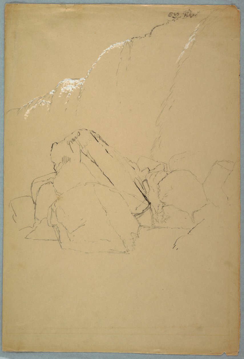 Tegning, kampesten, den canadiske bank, 1858 af Frederic Edwin Church