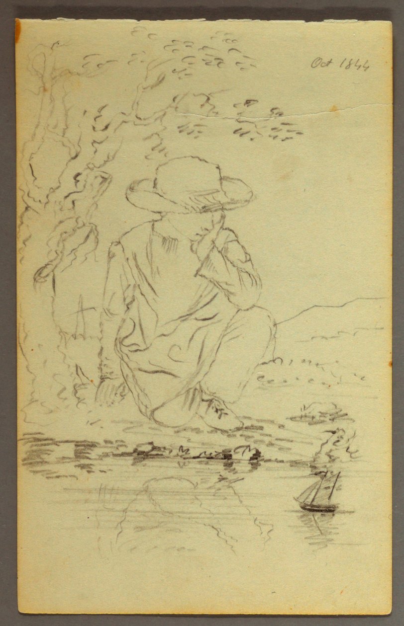 Tegning, Dreng knælende ved siden af et træ, 1844 af Frederic Edwin Church