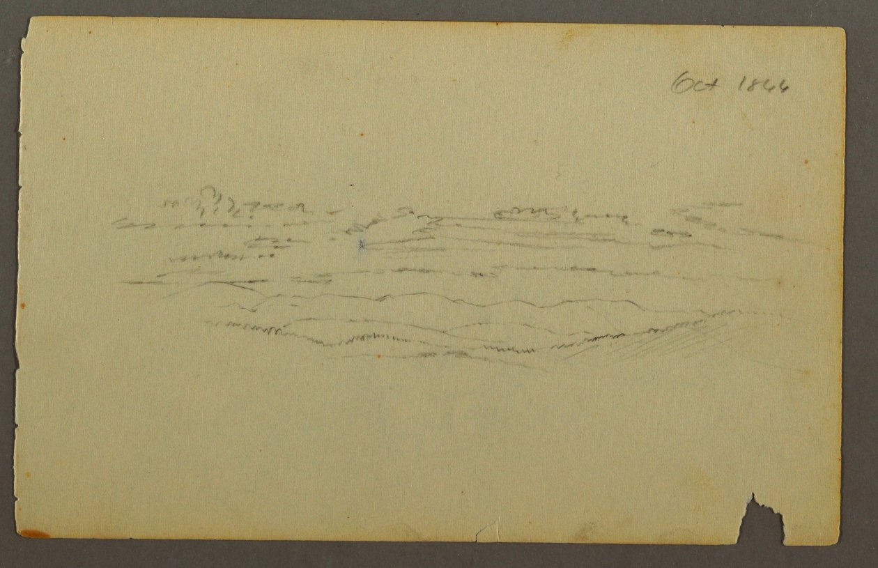 Tegning, Bredt bølgende landskab med skyer, 1844 af Frederic Edwin Church