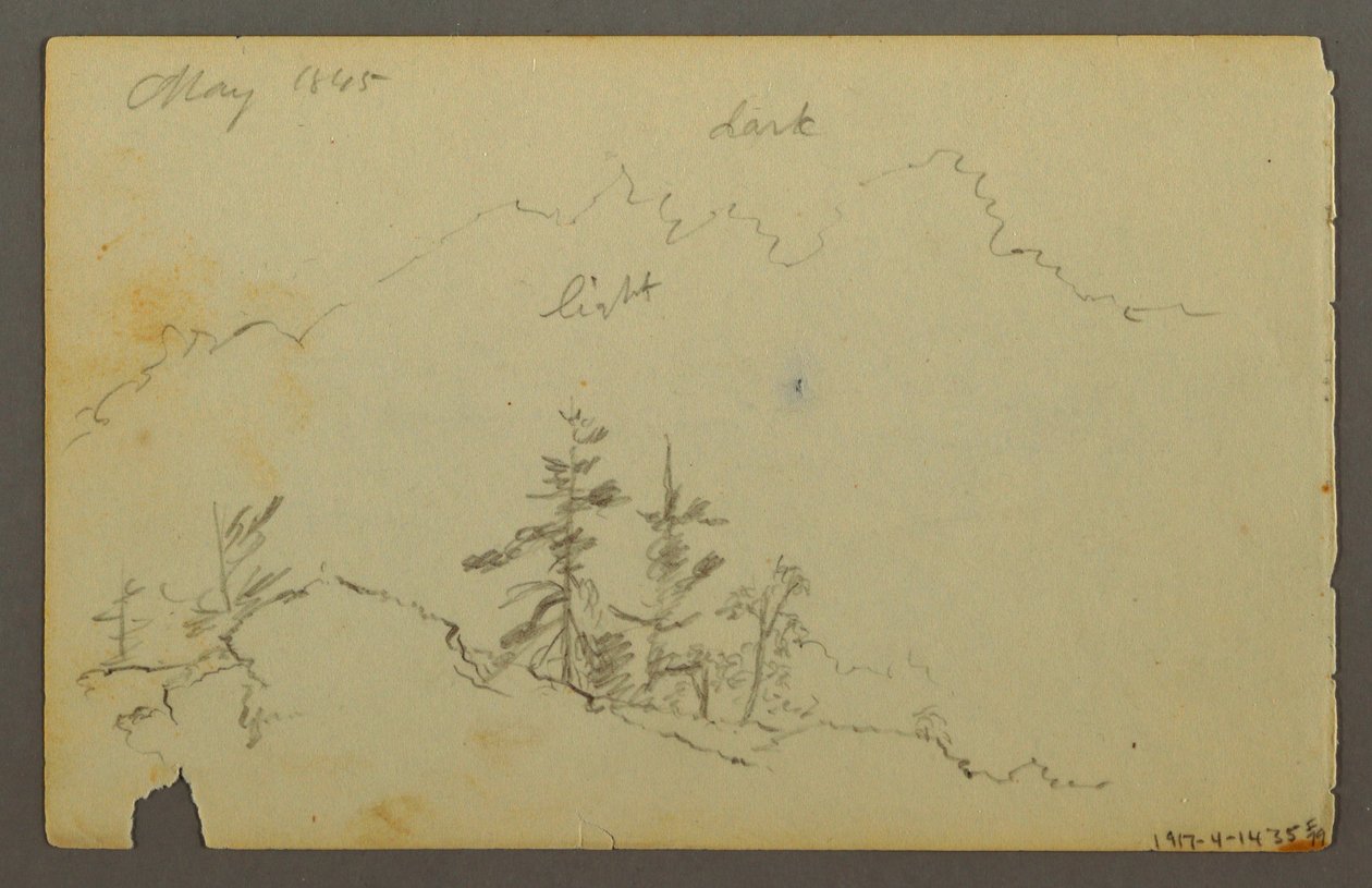 Tegning, Bredt bølgende landskab med skyer, 1844 af Frederic Edwin Church
